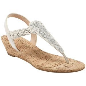 Bandolino Womens Genie Ivory Rhinestone Slingback Wedge Sandals Shoes NWT